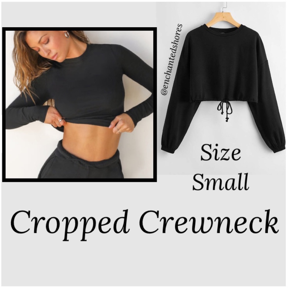 Cropped Sweatshirt Flirtitude Active Black Casual Crewneck Tie Waist Size Small